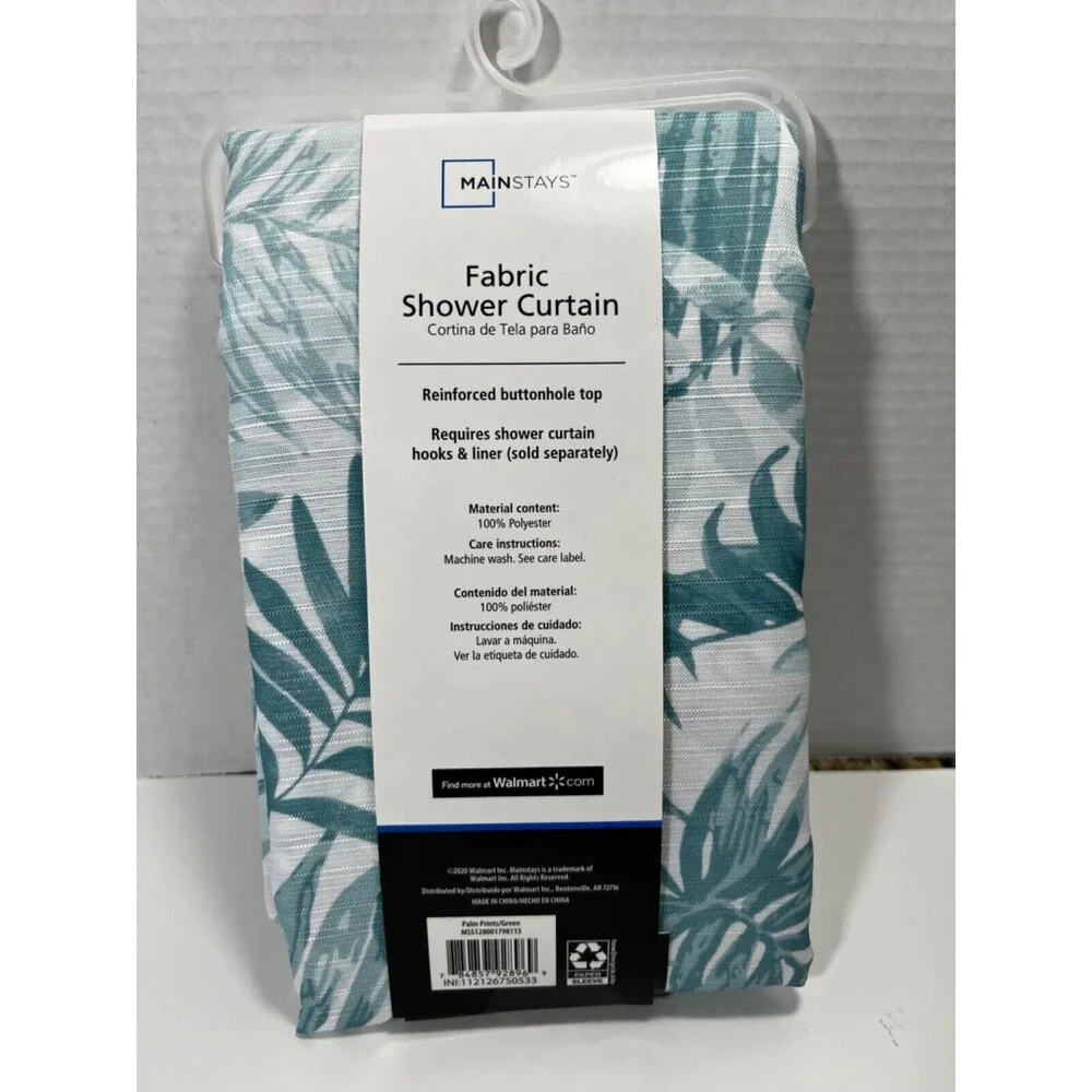 Mainstays Fabric Shower Curtain 72x72 In Palm Prints All Polyester